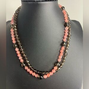 Cherry & Smoky Quartz Necklace w/925 Clasp 17” D3